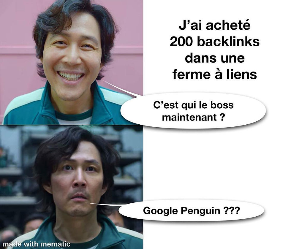 Même humoristique à partir de Squid Game pour illustrer netlinking définition