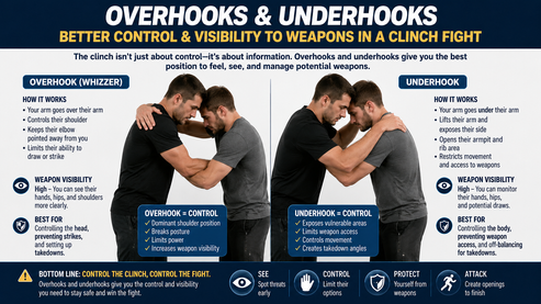 How Overhooks and Underhooks Offer Better Control And Visibility To Weapons In a Clinch Fight