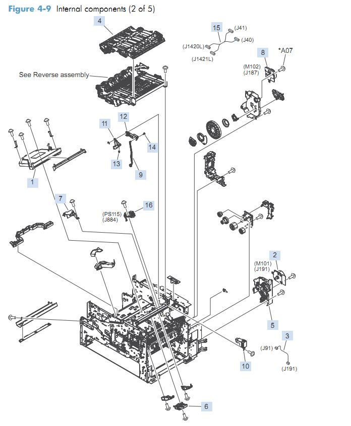 4. HP M4555 Internal Components 2 of 5 printer parts diagram