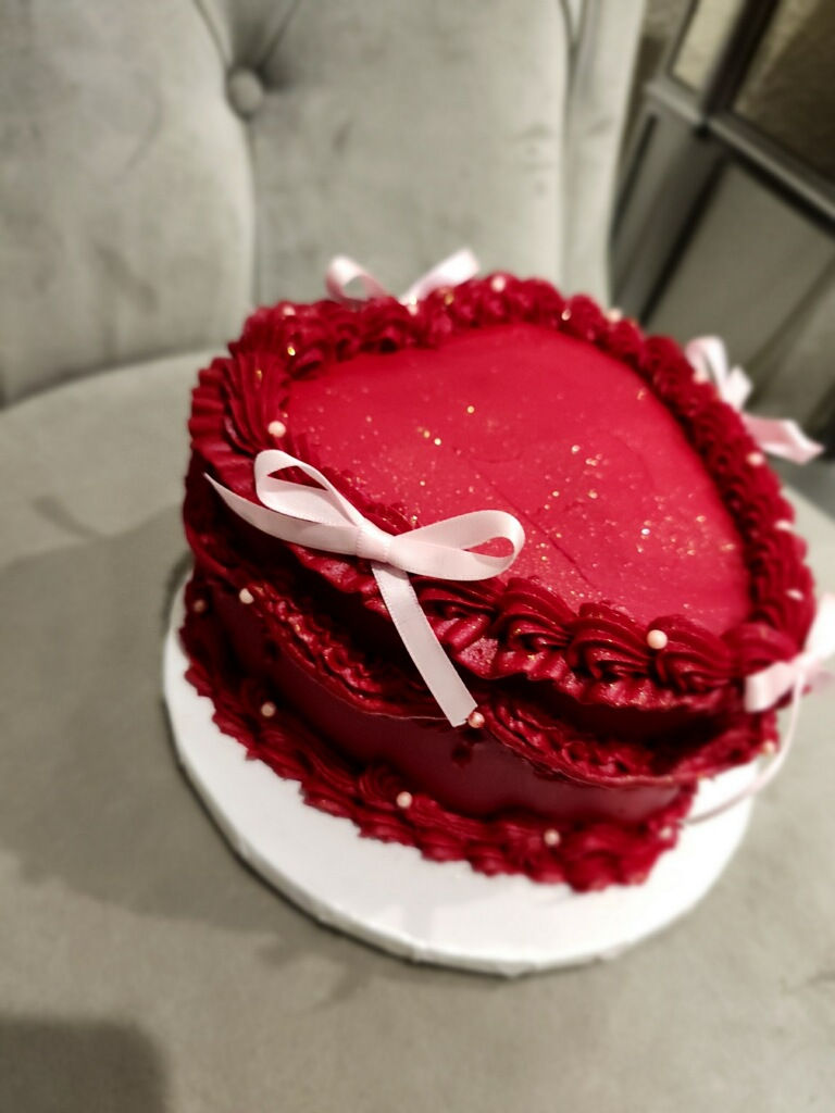 Vintage Red Valentine Heart Cake