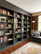 Charcoal built-in library shelves