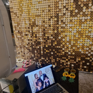 Selfi Photobooth with Gold backdrop at Stoke place in Stoke Poges