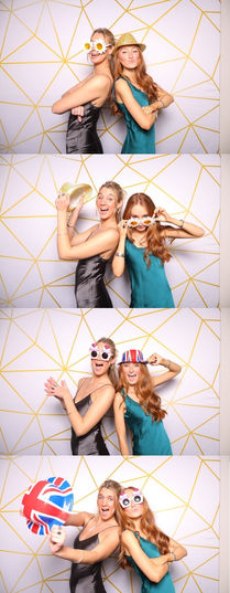 Slough wedding services displaying a DSLR selfie photobooth setup with a colorful modern backdrop, English and Indian guests using props, a sequence of multiple photos, digital download options, and 2x6 prints.