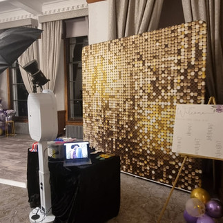 Selfie Photobooth with Gold backdrop at Stoke place in Stoke Poges