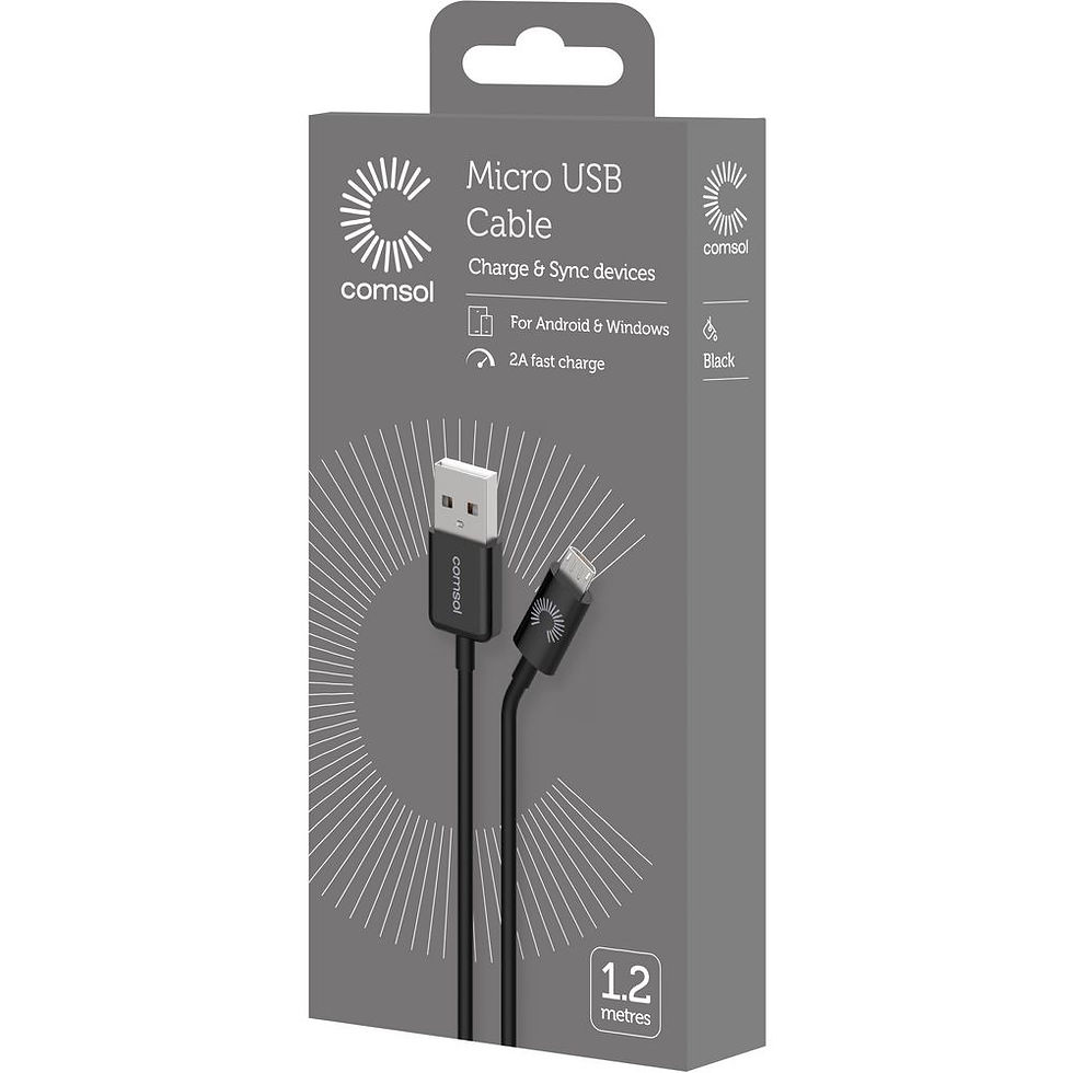 Comsol Micro USB charge & sync cable retail box, 1.2m black, 2A fast charge for Android & Windows