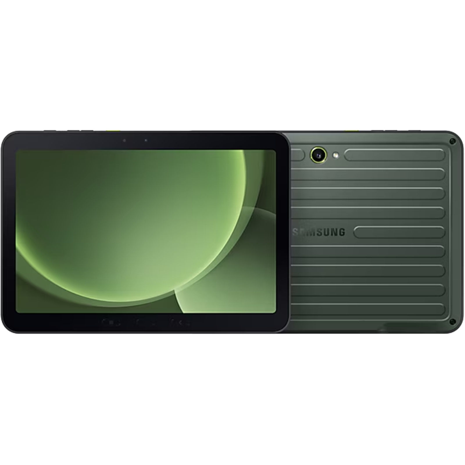 Samsung Galaxy Tab Active5 Pro 5G 10.1" Green rugged Android tablet front and back view, SM-X356BZGASTS