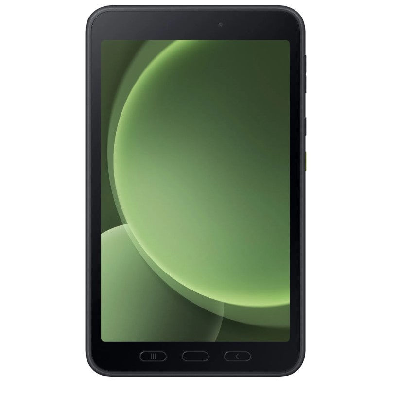 Samsung Galaxy Tab Active5 8" rugged Android tablet front view with 120Hz display in green, SM-X306BZGESTS