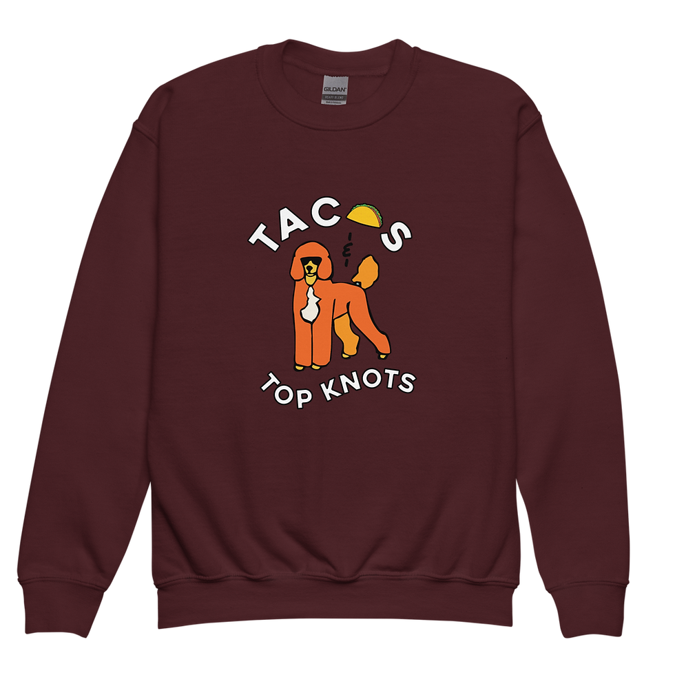 Thumbnail: Kid's Crewneck | "Tacos and Top Knots" | Poodle Kids Collection |  Kids Poodle