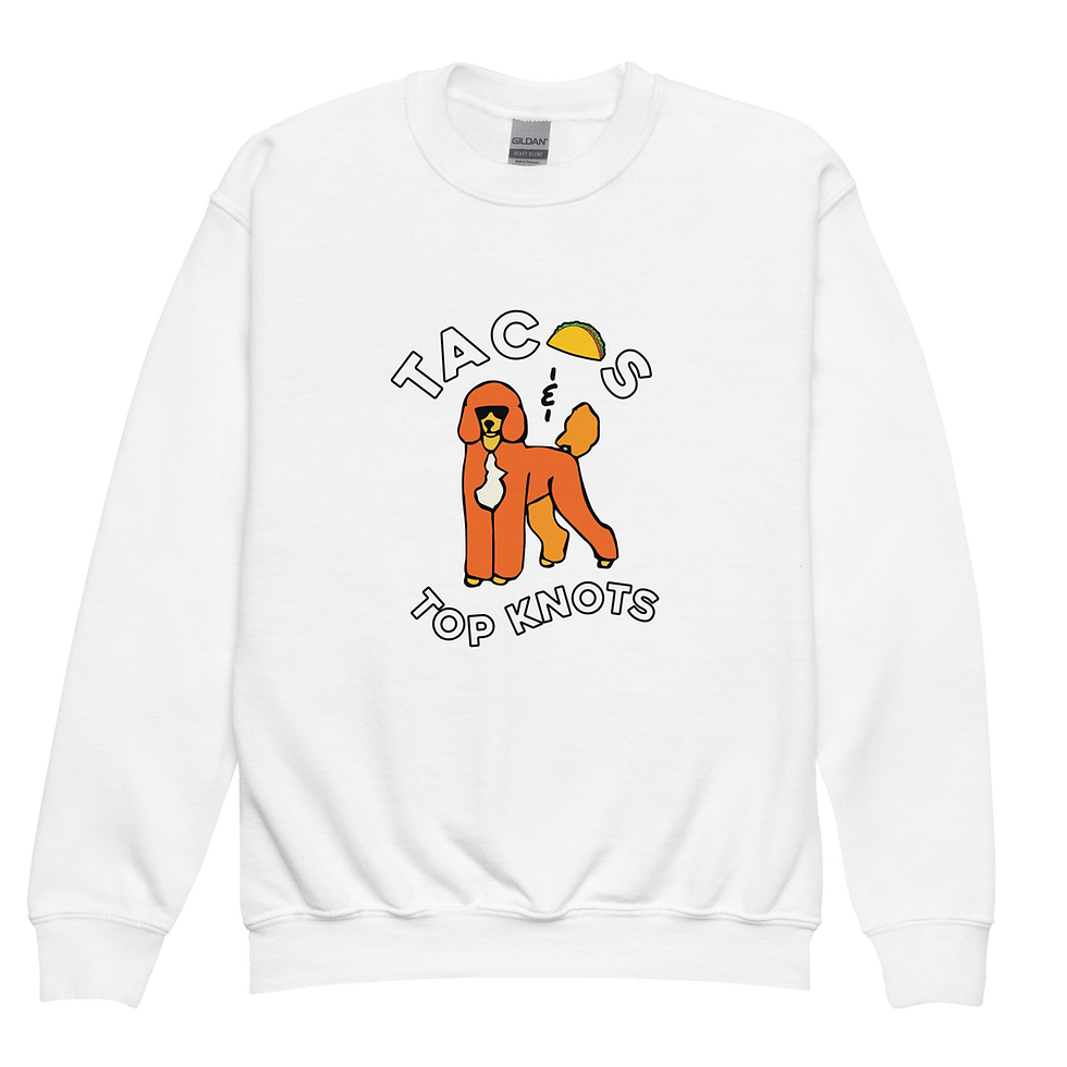 Thumbnail: Kid's Crewneck | "Tacos and Top Knots" | Poodle Kids Collection |  Kids Poodle