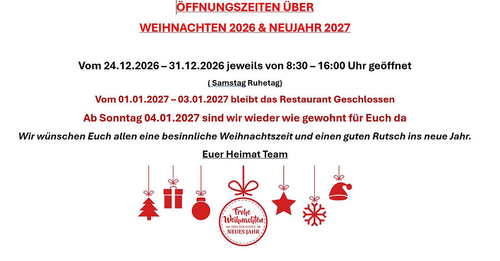 Öffnungszeiten über Weihnachten 2026 und Neujahr 2027
