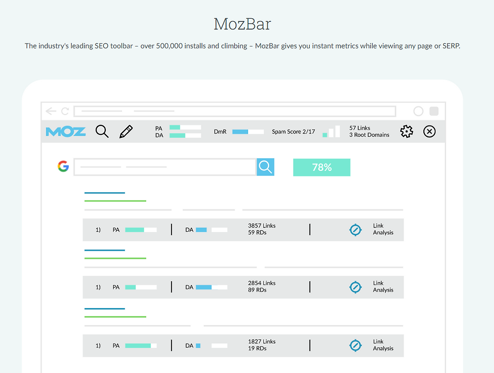 Screenshot of MozBar homepage header image