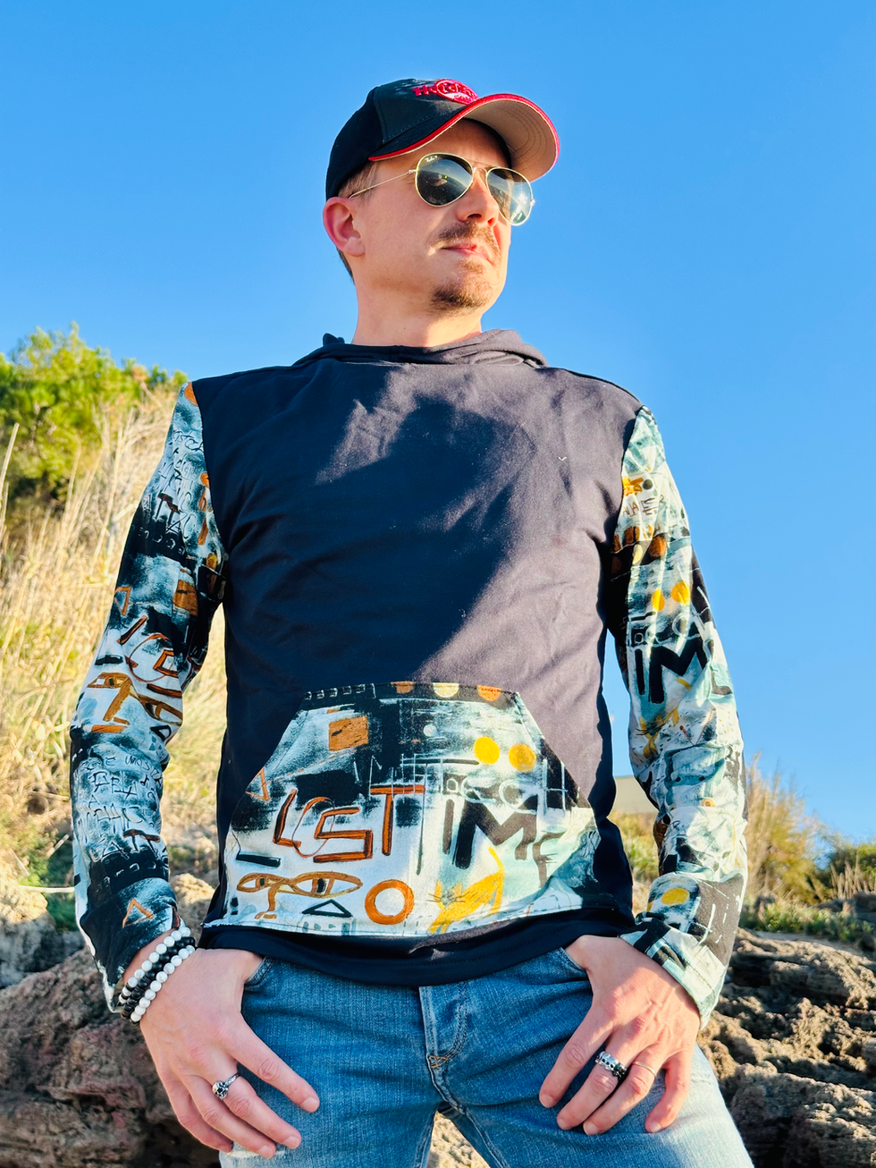 Sweat-shirt bleu graffitis avec écharpe assortie