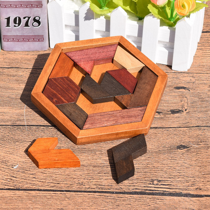 Thumbnail: Wooden Geometric Shape Jigsaw Board Puzzles Kids Brain Teaser Non Toxic Wood Toy
