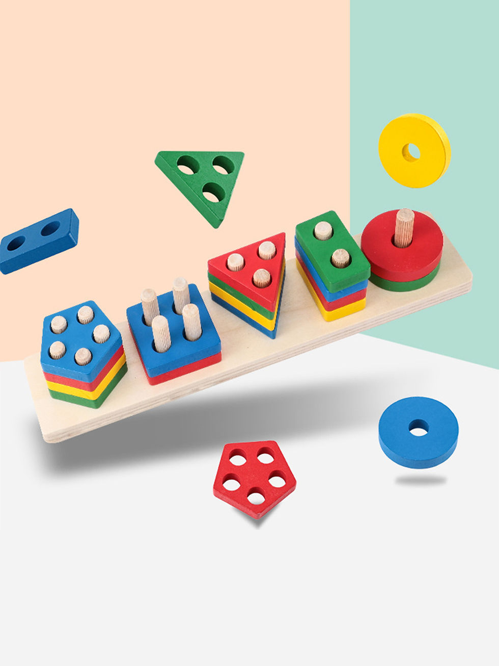 Thumbnail: Montessori Wood Toys for Kids Wooden Sorting Stacking Toys for Baby Toddlers Edu