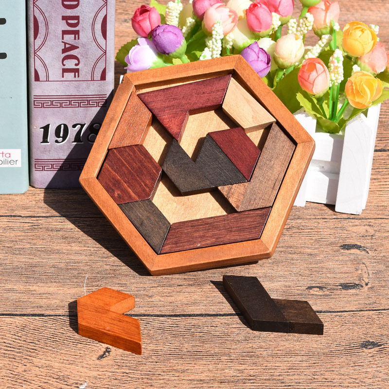 Thumbnail: Wooden Geometric Shape Jigsaw Board Puzzles Kids Brain Teaser Non Toxic Wood Toy