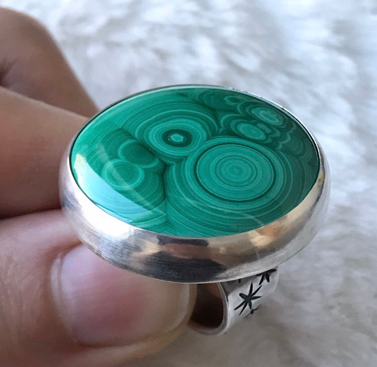 Thumbnail: SPACE BUBBLES orbicular malachite ring 