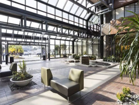 Bright coworking space with modern furniture and natural light