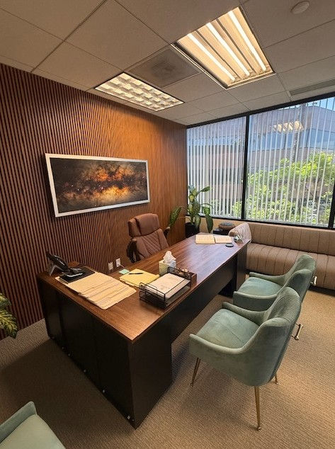 Access Office workspace with natural light and greenery
