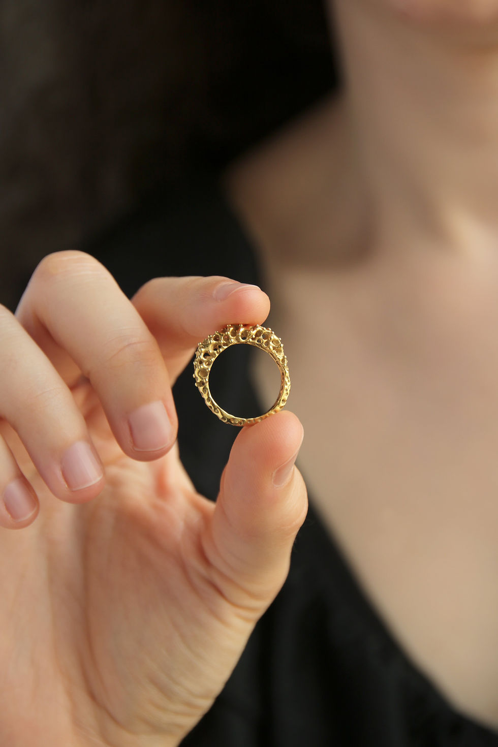 Thumbnail: Gold Slim Beaded Selene Ring