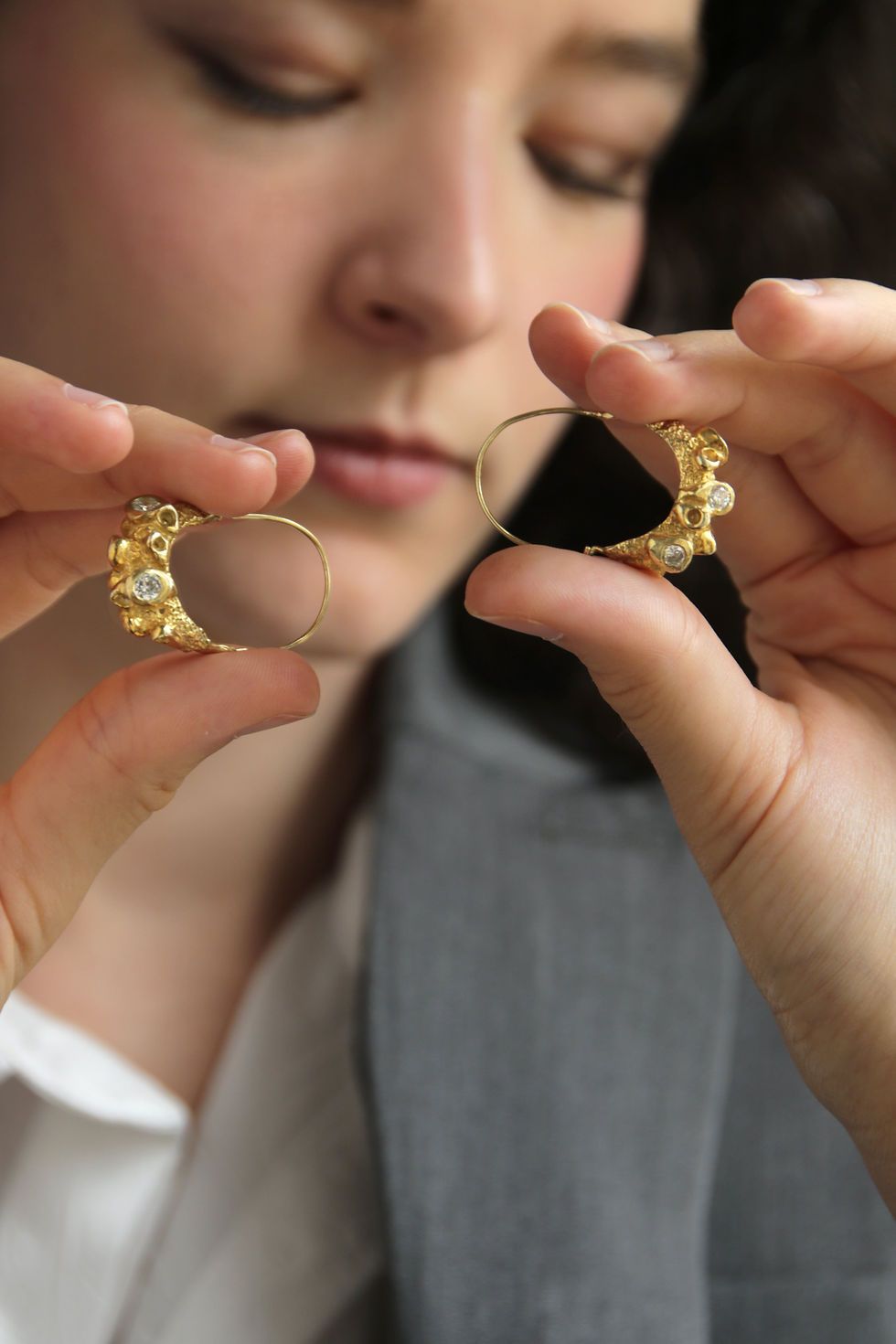 Thumbnail: Gold Diamond Selene Hoop Earrings