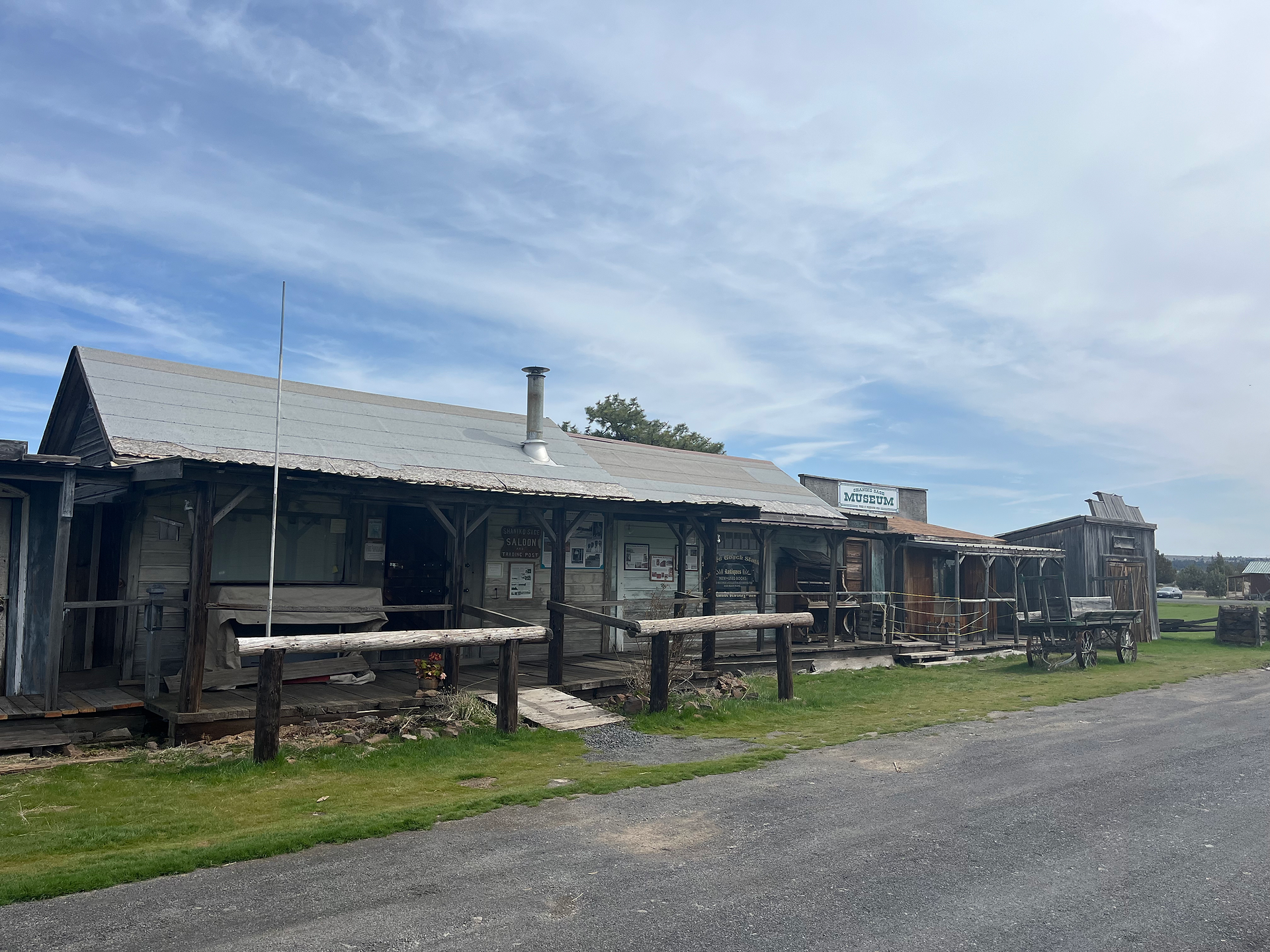 An Old West style main street of dilapidated wooden buildings