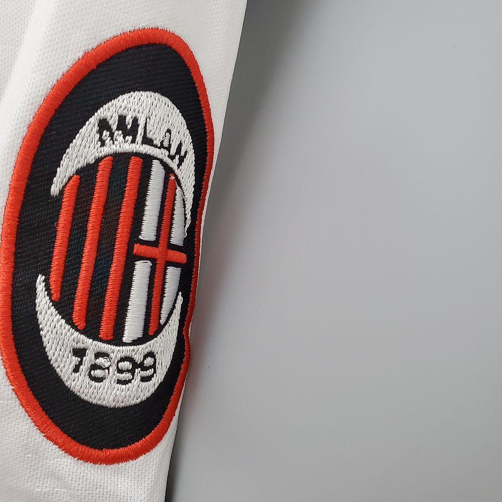 Thumbnail: AC Milan badge, white shirt with red and black colors, 1899, close up