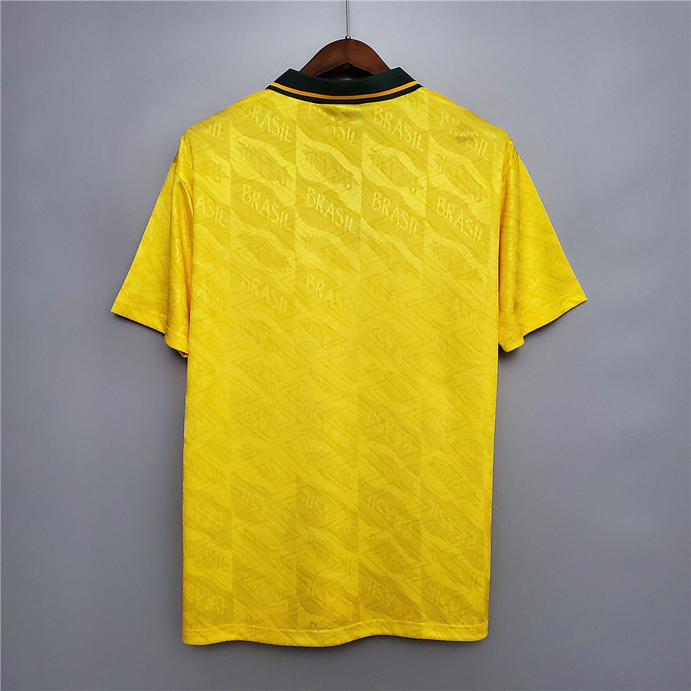 Thumbnail: Yellow and black football shirt back view, textured fabric, Nostalgia Retro Kit.