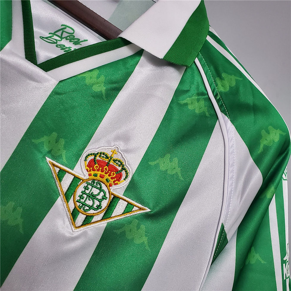 Thumbnail: Real Betis football shirt with green and white stripes. Vintage retro kit.