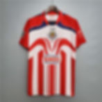 Chivas home soccer jersey with Bimbo logo and red and white stripes. Nostalgia Retro Kit.