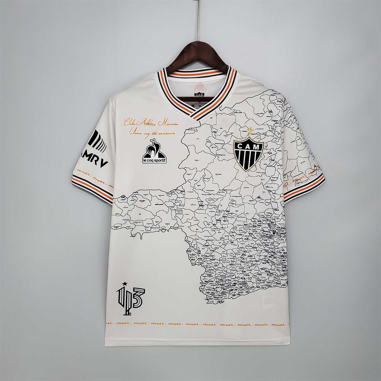 White football jersey with printed map and text; Nostalgia Retro Kit.
