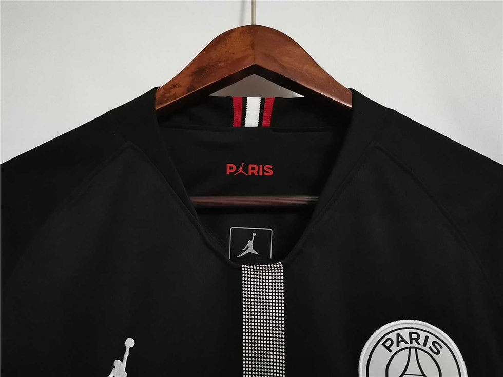 Thumbnail: Black Paris Saint-Germain football shirt with Jordan logo, text and design. Nostalgia Retro Kit