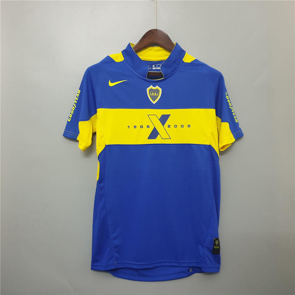 Blue and yellow Boca Juniors football kit with text logo, Nike. Nostalgia Retro Kit