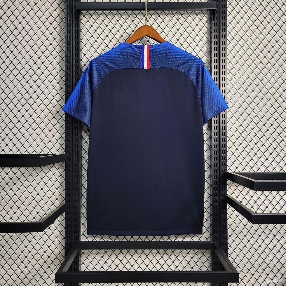Thumbnail: France national team blue jersey hanging on display, Nostalgia Retro Kit.