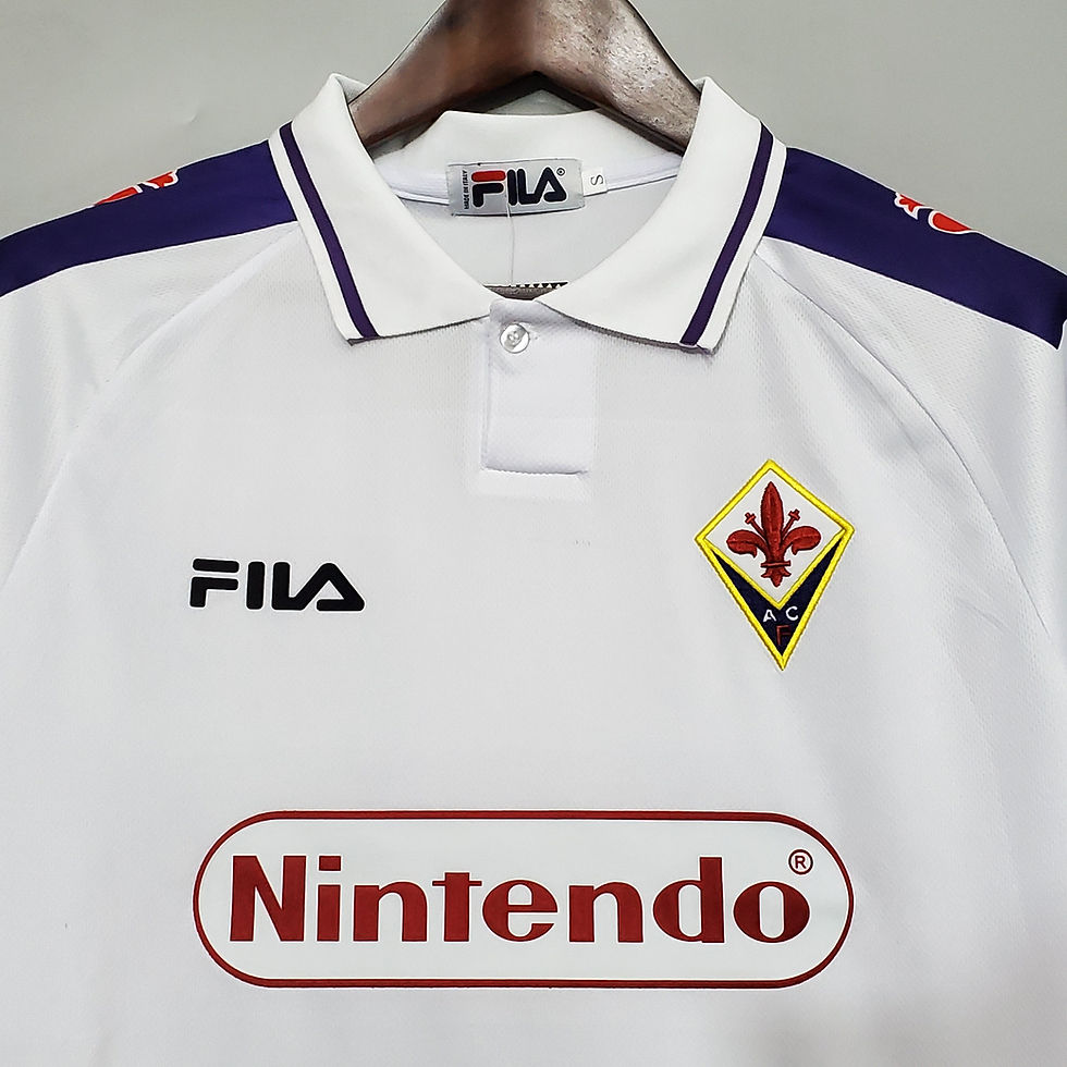 Thumbnail: White Fila Nintendo retro football shirt, classic design. Nostalgia Retro Kit.