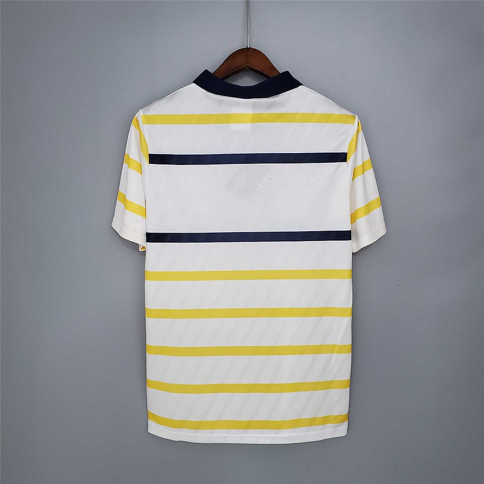 Thumbnail: White shirt with yellow stripes, navy stripes and collar, Nostalgia Retro Kit.