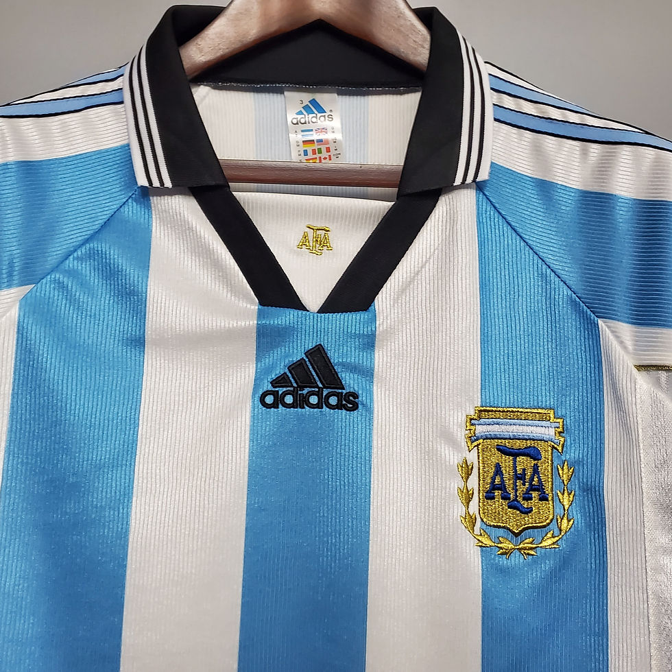 Thumbnail: Argentina Adidas soccer jersey with stripes and Adidas logo. Nostalgia Retro Kit.