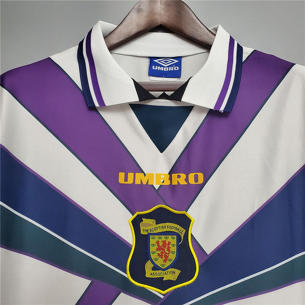 Thumbnail: Vintage Scotland national team jersey with Umbro logo and crest design.