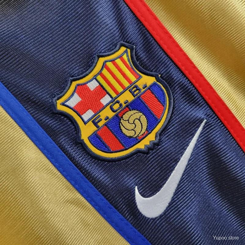Thumbnail: Barcelona football club logo and Nike logo on blue and yellow jersey.