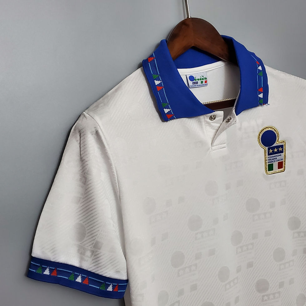 Thumbnail: White Italy football shirt with blue details. 1994 ITALY AWAY RETRO FOOTBALL SHIRT WORLD CUP. Nostalgia Retro Kit. 