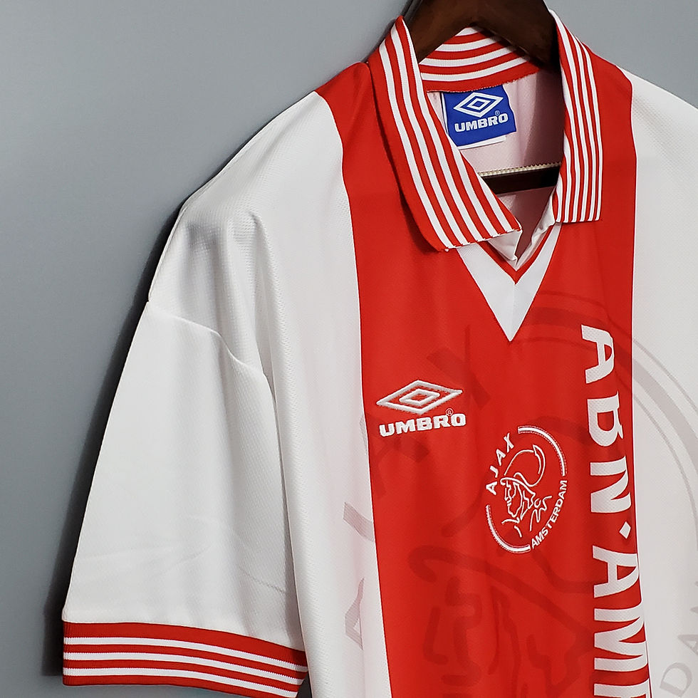 Thumbnail: Ajax Amsterdam home retro kit with white and red details 1995/1996 AJAX AMSTERDAM HOME RETRO KIT. Nostalgia Retro Kit.