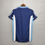 Thumbnail: Back view of a blue soccer jersey, white stripe and trim detail. Nostalgia Retro Kit.