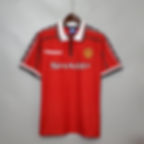 Red Manchester United shirt with Sharp logo and classic collar Nostalgia Retro Kit