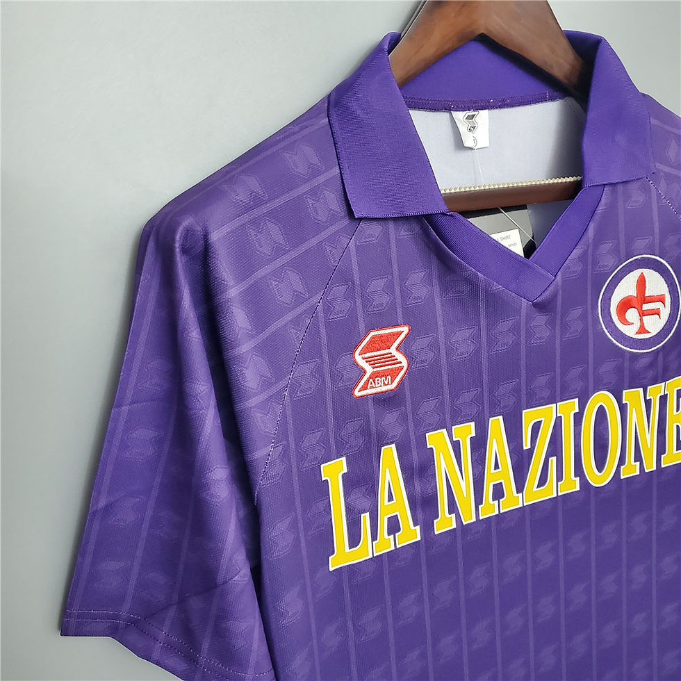 Thumbnail: Purple football jersey with "LA NAZIONE" text and logo: Retro style, nostalgia kit.