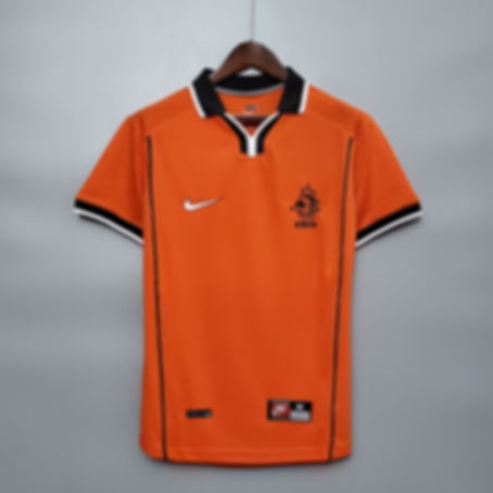 Orange Dutch football retro shirt with Nike logo and crest, nostalgia retro kit.