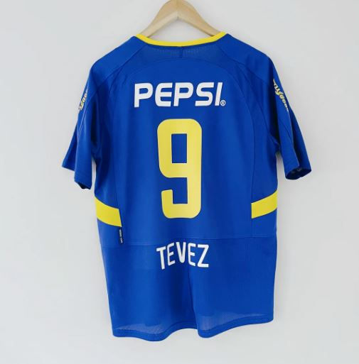 Thumbnail: Blue Boca Juniors jersey with Pepsi, number 9 and Tevez 2003/2004 BOCA JUNIORS HOME RETRO FOOTBALL KIT.