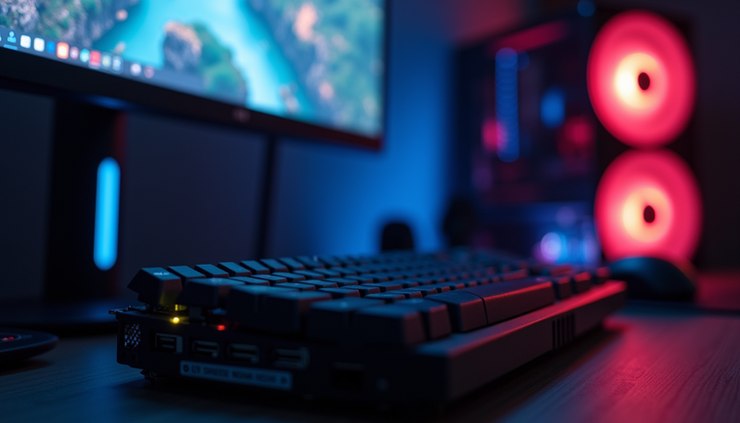 Vista frontal de una PC gamer con tarjeta gráfica moderna y monitor gaming en Uruguay