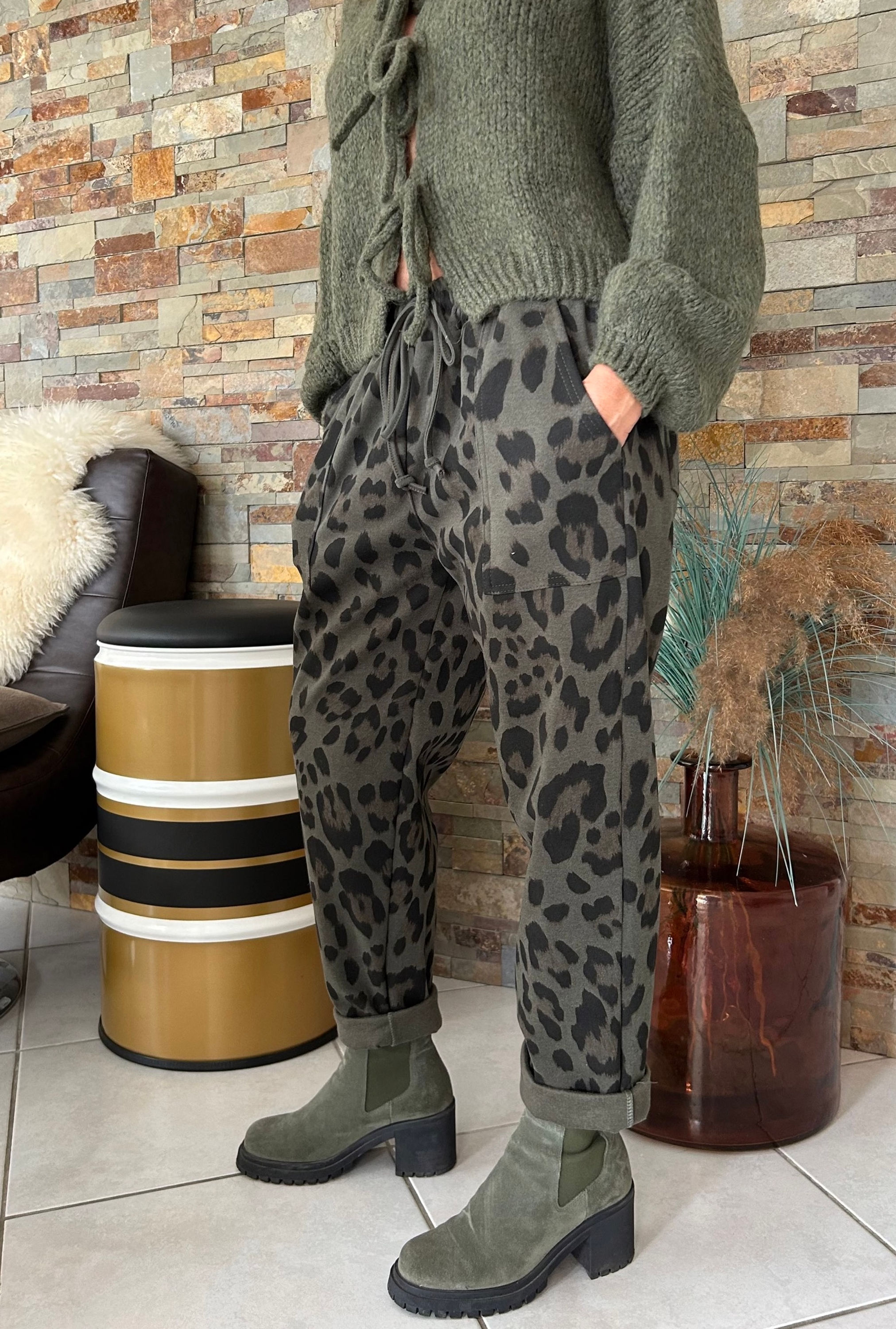 Pantalon léopard kaki 