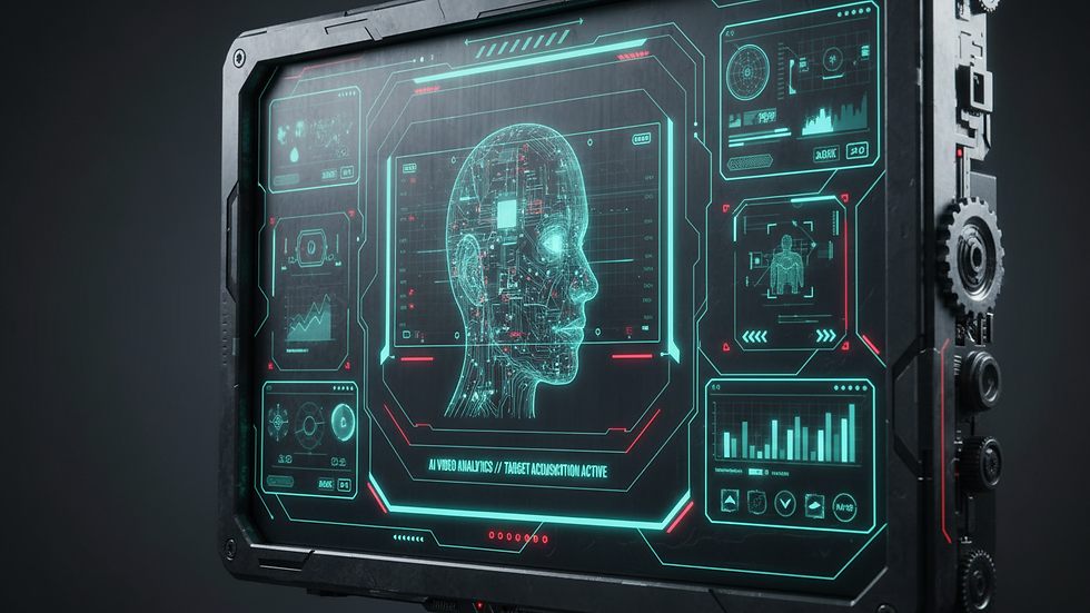Close-up view of a computer screen showing AI video analysis software interface
