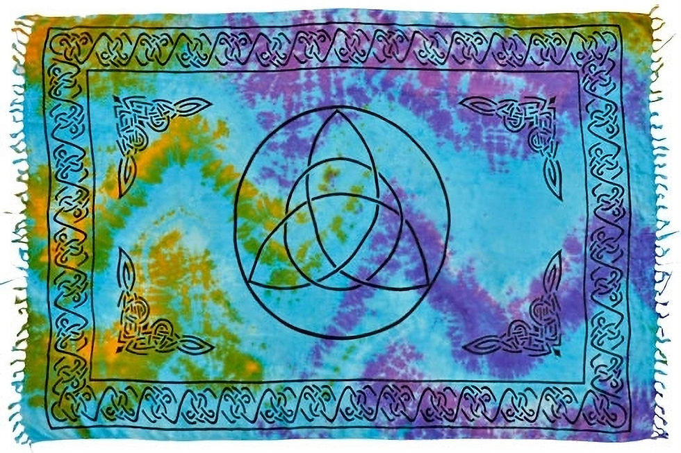 Triquetra goddess symbol sarong black on tie dye