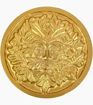 Green Man Altar Tile antiqued golden finish